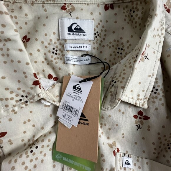 Quiksilver Mens Beige Summer Petals Woven Short Sleeve Button-Up Shirt Large New - Picture 3 of 8